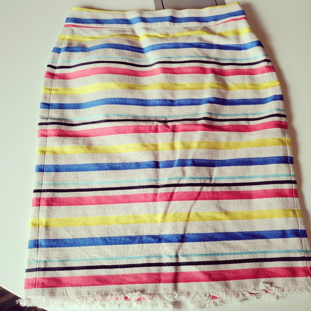 J Crew Jacquard Striped Fringe Knee Length Pencil Skirt - Picture 3 of 5